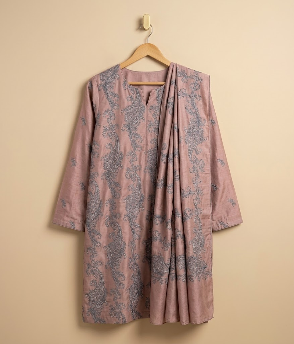 Beige Silk 2 Piece Shirt and Dupatta
