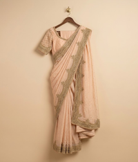 Beige Zardozi Tissue Silk Saree