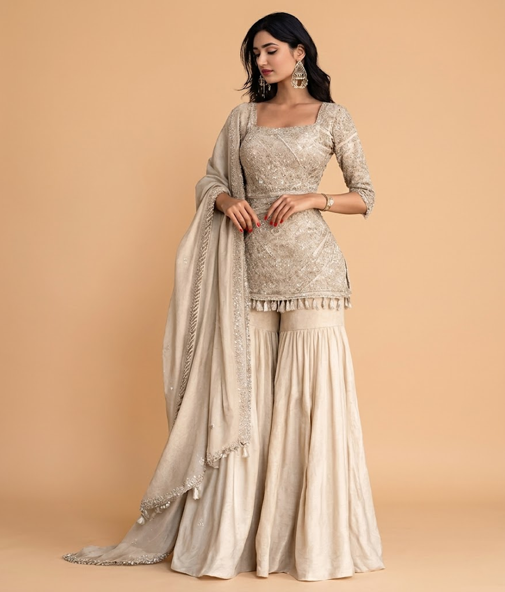 Beige Zari Work Gharara