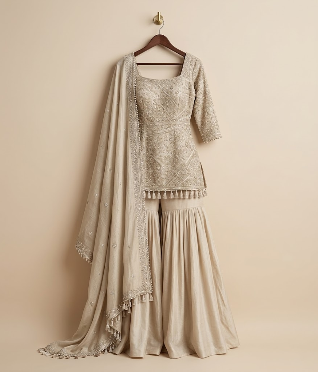 Beige Zari Work Gharara