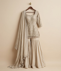 Beige Zari Work Gharara