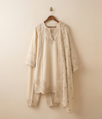 Beige embroidered Cotton lawn 3 piece suit