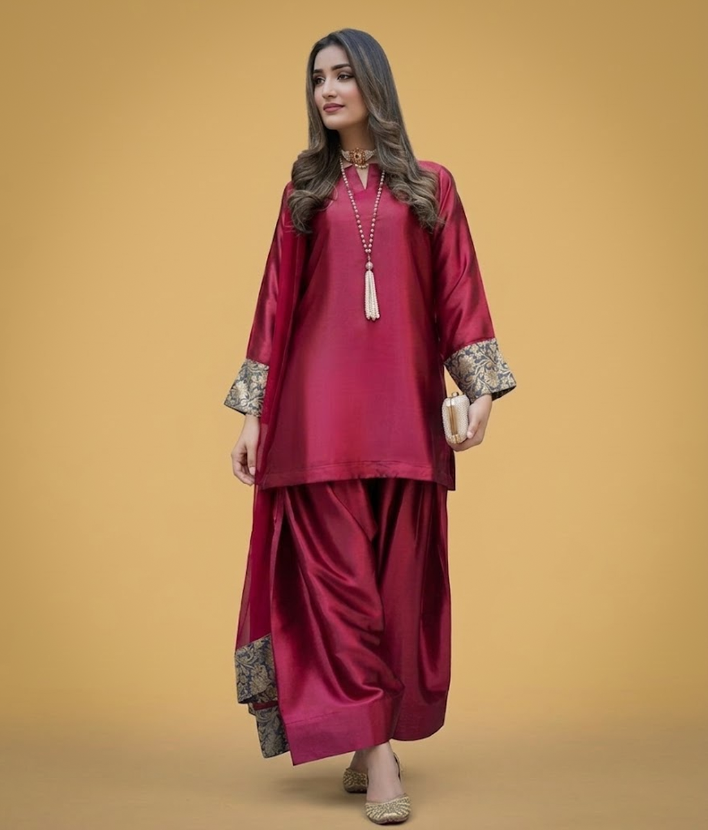 Berry Silk Farshi Shalwar
