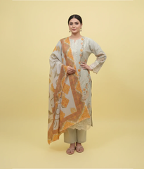 Biege cotton embroidered 3 piece suit