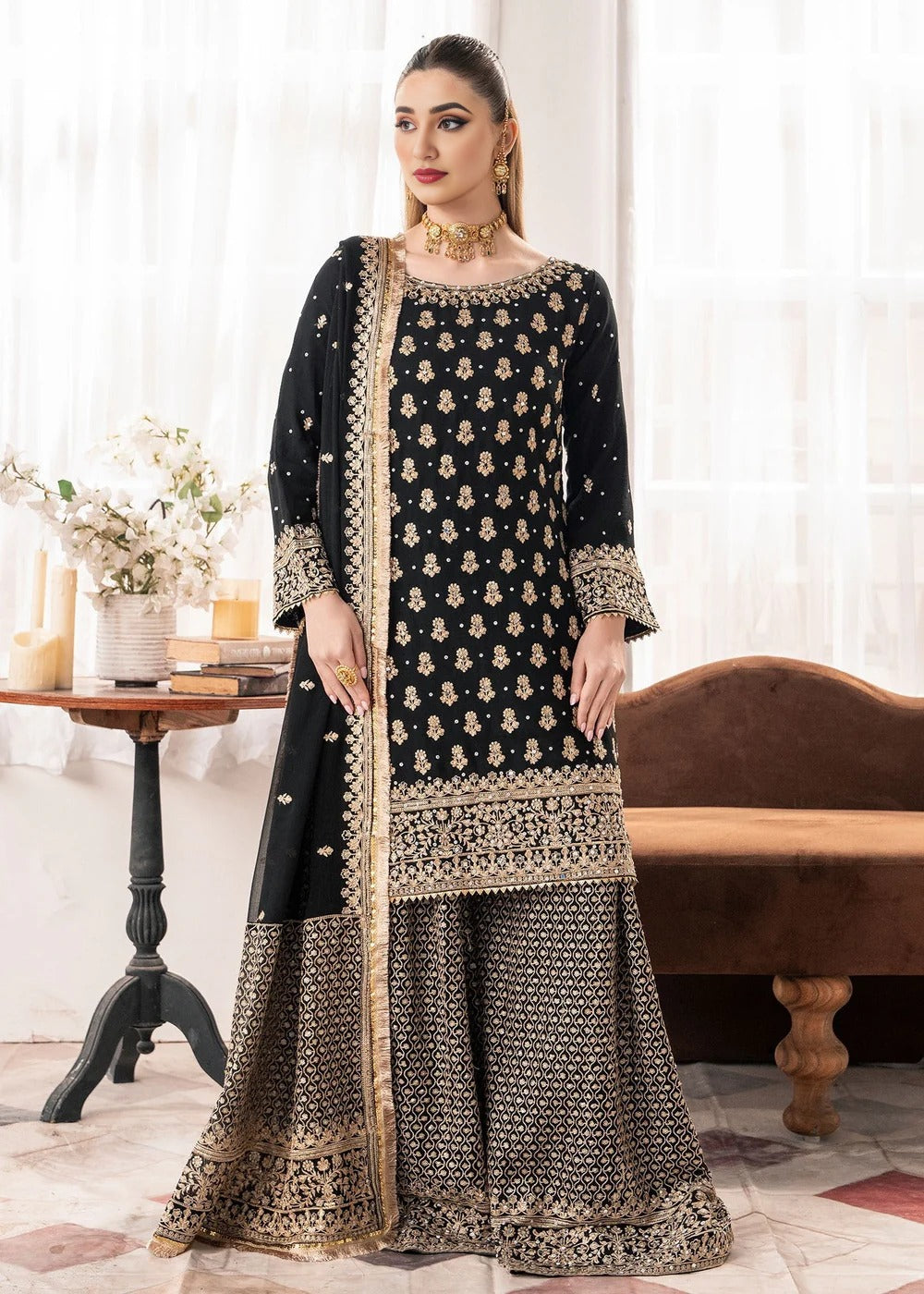 Black Zari Work Gharara