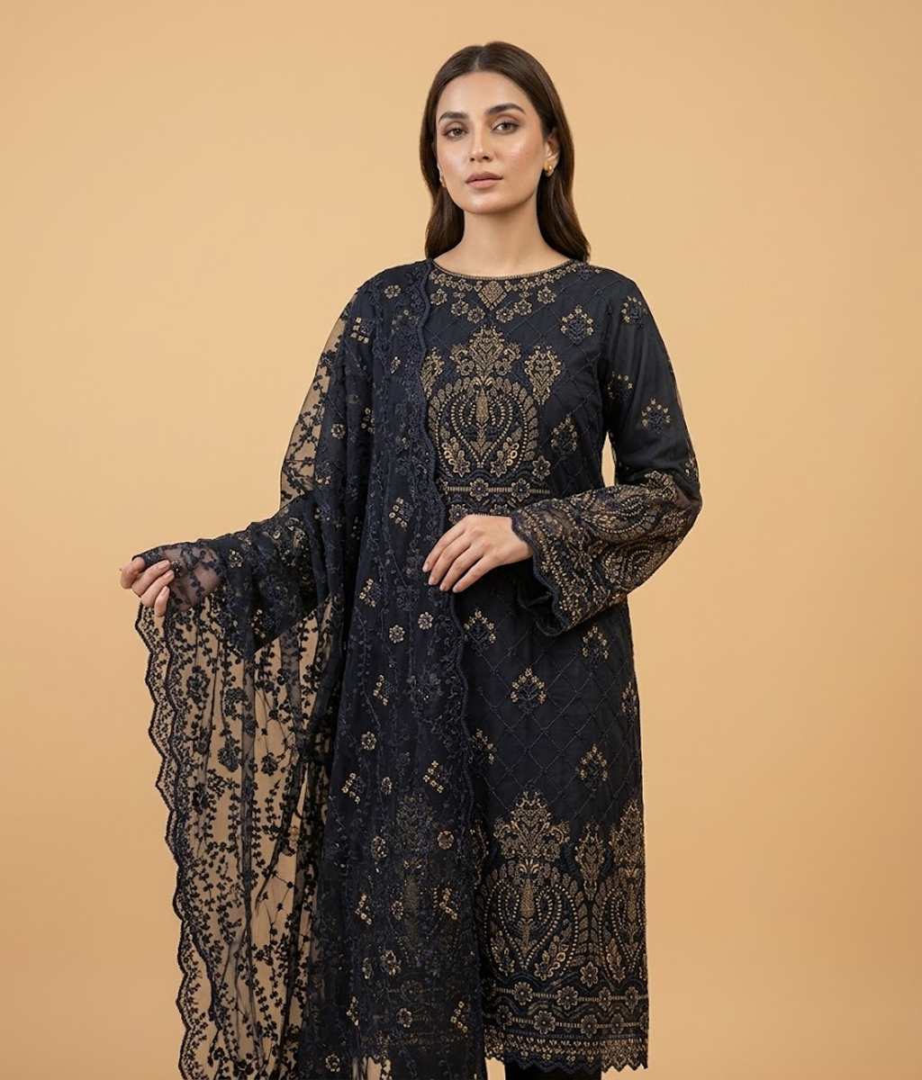Black Chiffon 2 Piece Shirt and Dupatta