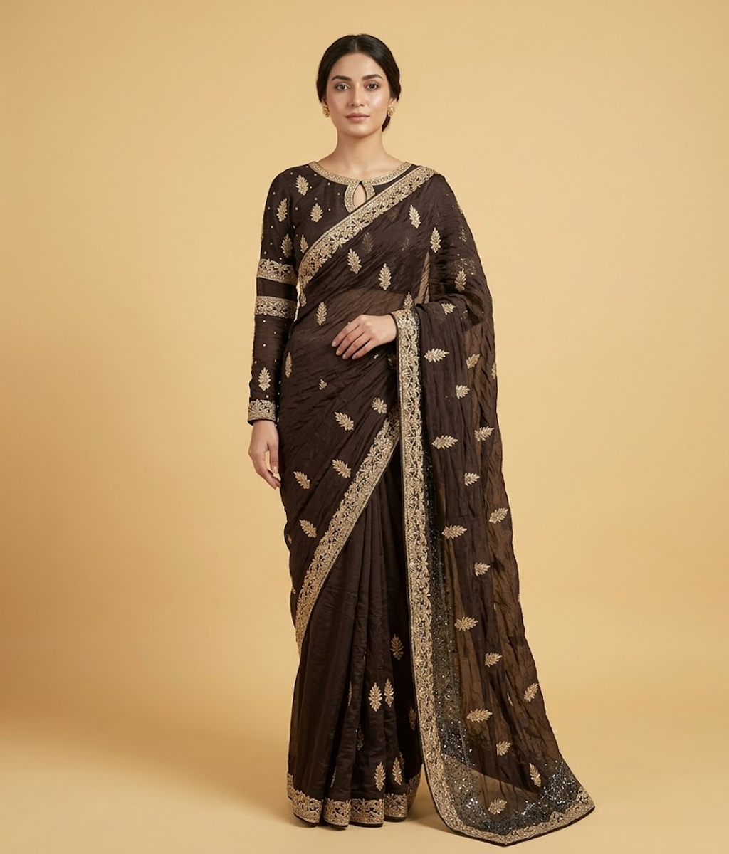 Black Dabka Work Silk Saree