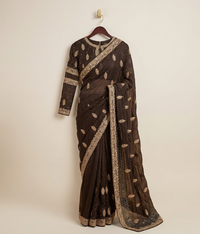Black Dabka Work Silk Saree