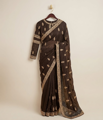 Black Dabka Work Silk Saree