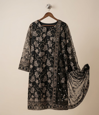 Black Embroidered Mesh Chiffon 2 Piece