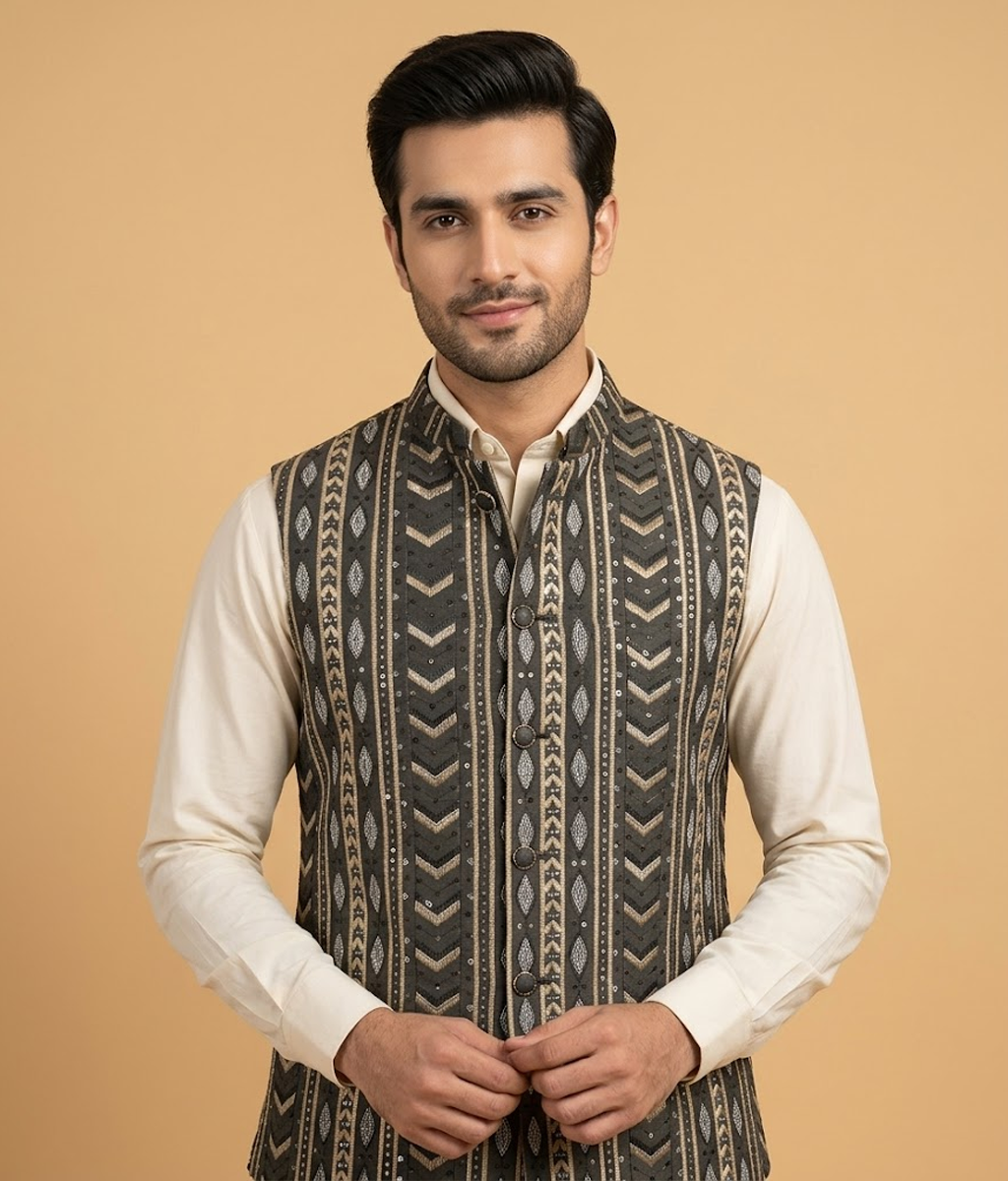 Black Geometric Jamawar Dulha House