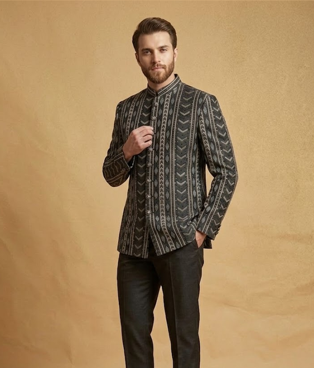 Black Geometric Jamawar Dulha House