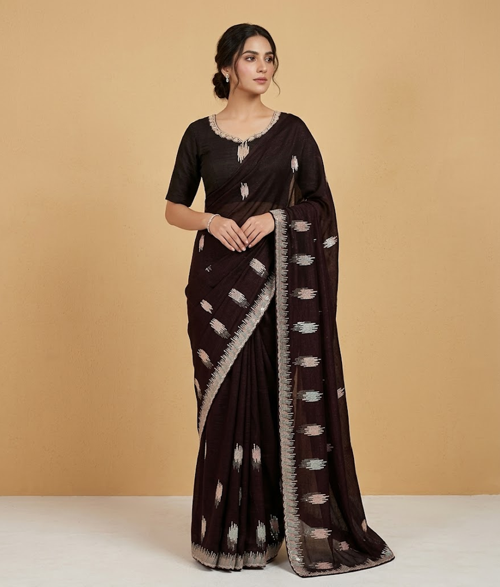 Black Geometric Sequin Patterns Crinkle Chiffon