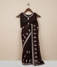 Black Geometric Sequin Patterns Crinkle Chiffon