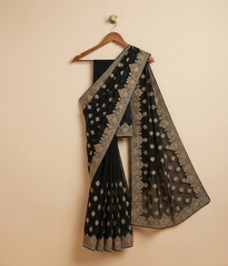 Black Hand-worked Gilded Chiffon Saree