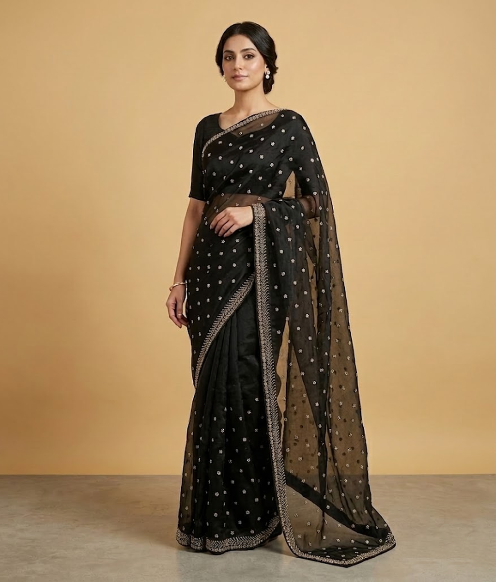 Black Mukesh Silk saree