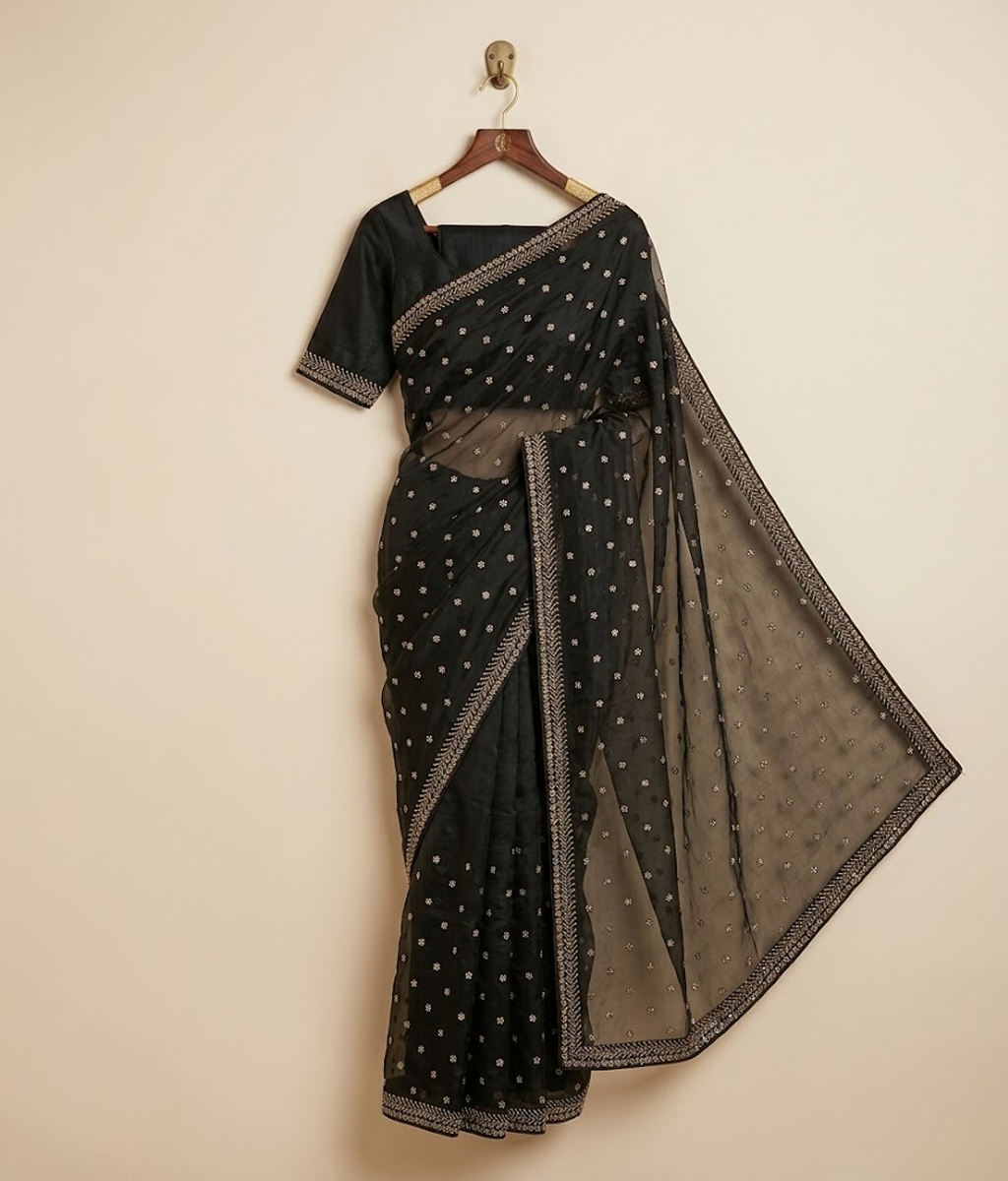 Black Mukesh Silk saree