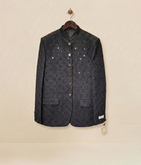Black Classic Embroidered Raw Silk Prince Coat