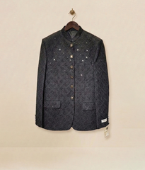 Black Classic Embroidered Raw Silk Prince Coat