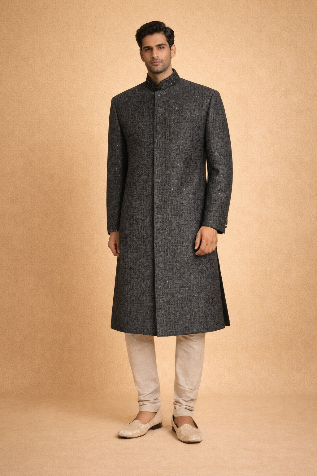 Black Sherwani embroidery collar work