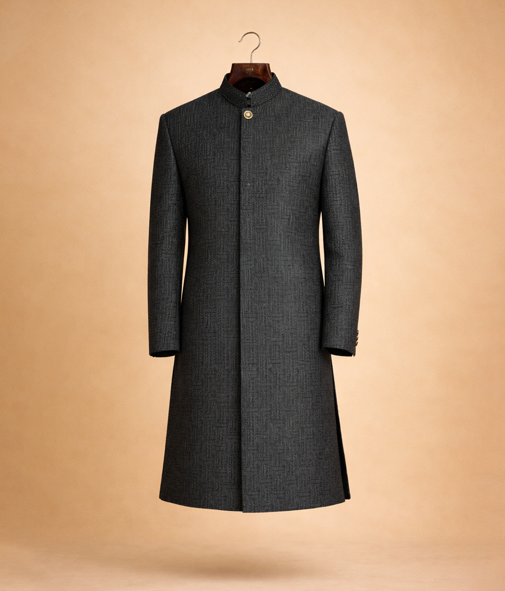 Black Sherwani embroidery collar work