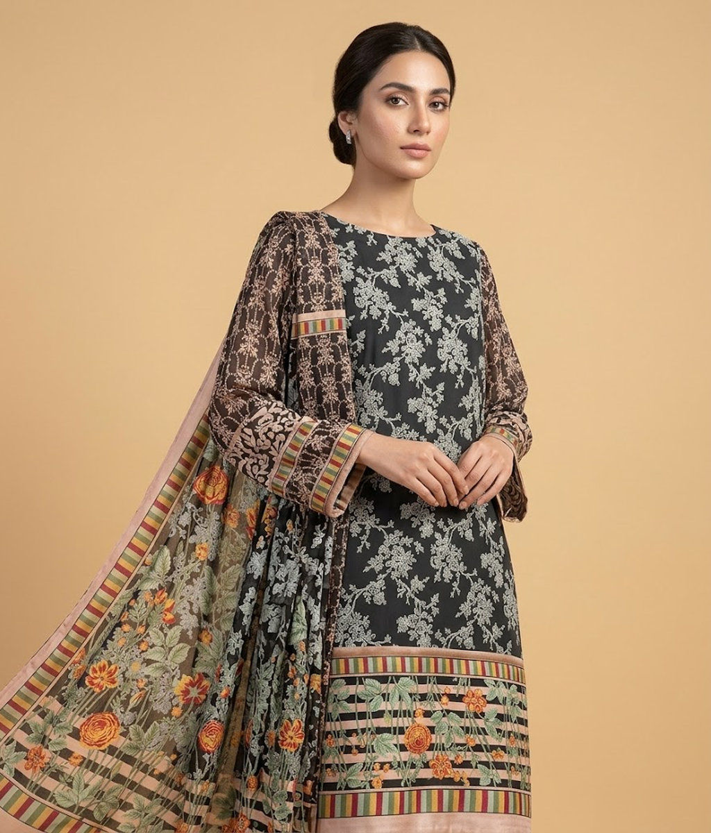 Black Silk 2 Piece Shirt and Dupatta