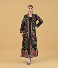 Black Silk Multi-Color Resham & Zari Open Gown