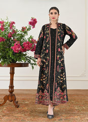 Black Silk Multi-Color Resham & Zari Open Gown