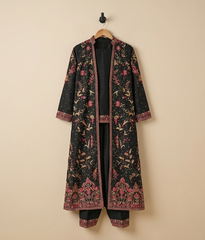 Black Silk Multi-Color Resham & Zari Open Gown