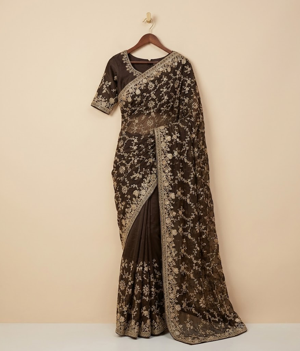 Black Tilla Mesh Silk Saree