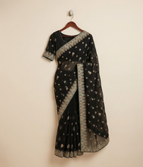 Black Tilla & metallic threadwork Chiffon Saree