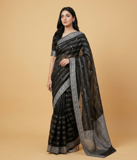 Black Tissue Silk Saree with Border