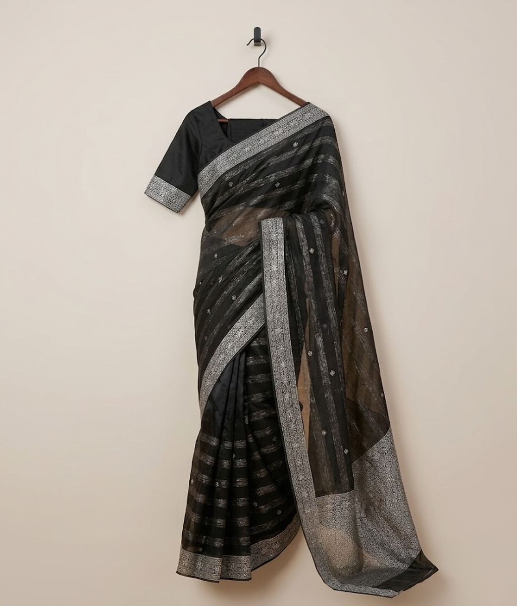 Black Tissue Silk Saree with Border