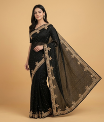 Black Zardozi Tissue Silk Saree