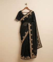 Black Zardozi Tissue Silk Saree