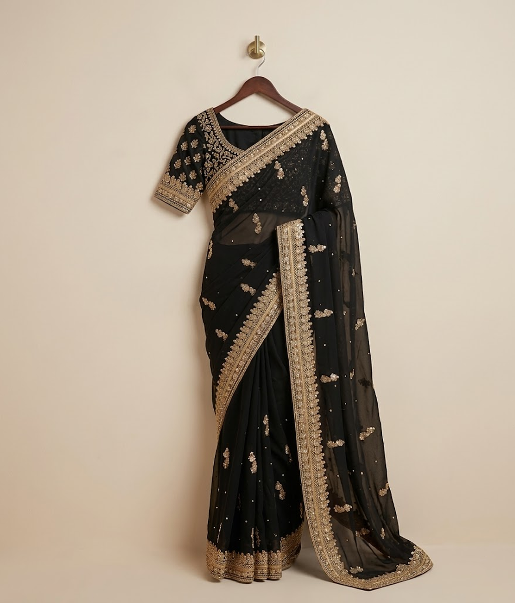 Black and Gold Butti Work Saree