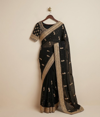 Black and Gold Butti Work Saree