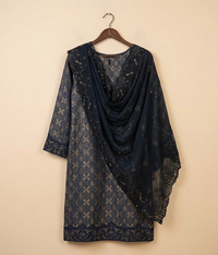Black and Gold Chiffon 2 Piece Shirt and Dupatta