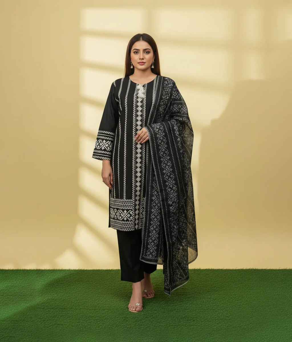 Black cotton 3 peice suit