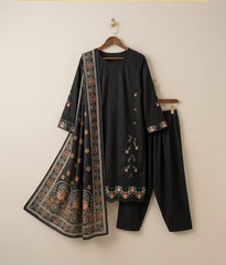 Black cotton 3 piece with embroidery work