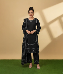 Black cotton 3 piece with minimal embroidery work
