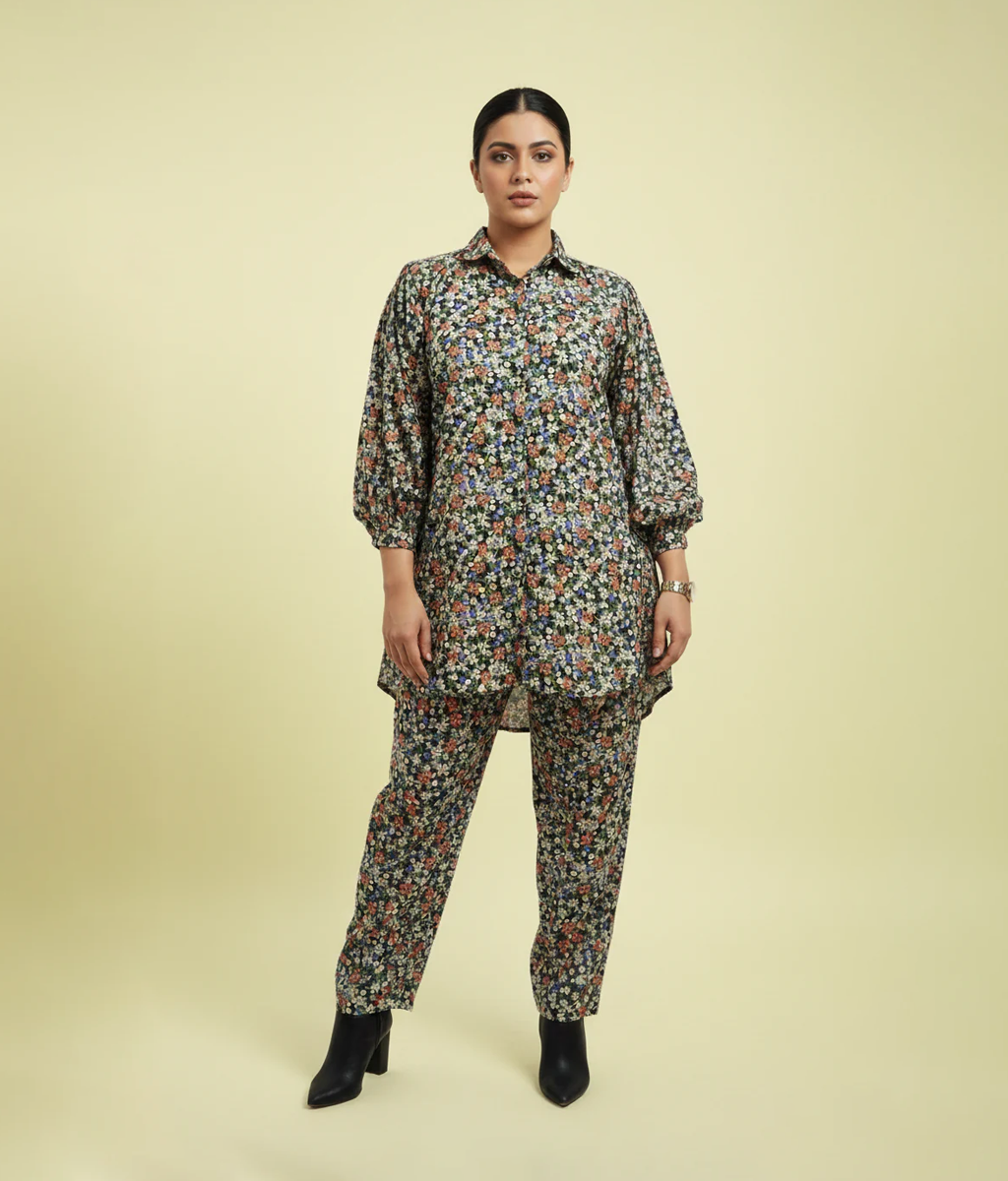 Black floral printed co-ord set