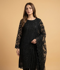 Black on Black Chiffon 2 Piece Shirt and Dupatta
