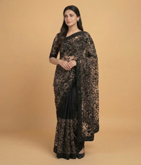 Black sequin net saree
