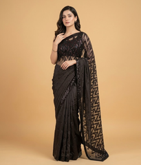 Black zigzag net saree