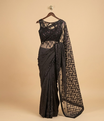 Black zigzag net saree