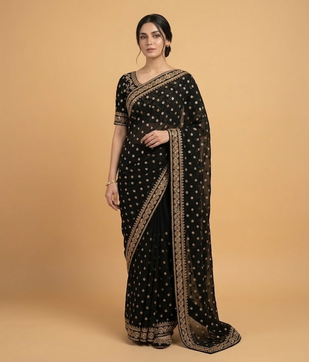 Blue Butti & Zari Border Chiffon Saree