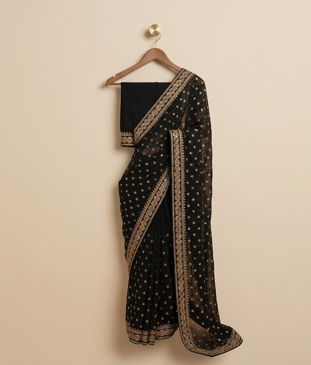 Blue Butti & Zari Border Chiffon Saree