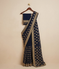 Blue Hand-worked Gilded Chiffon Saree