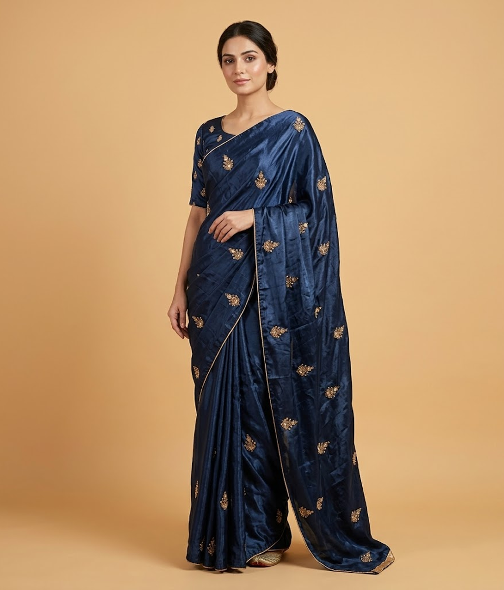 Blue Net Saree with Silk Blouse